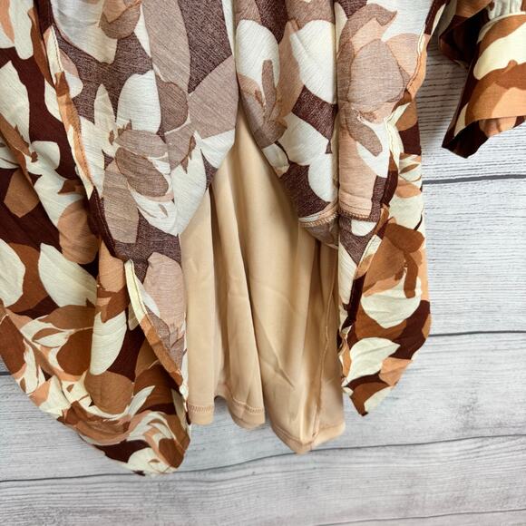 Aakaa Women's Brown & Cream Floral Waisted Dress Size Medium - Picture 5 of 7